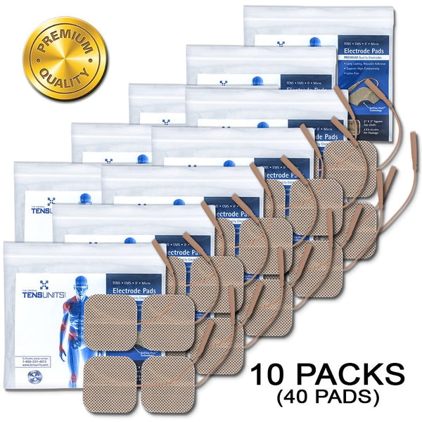 10 Pack - Premium Package of 4: 2" x 2" Tan Cloth Electrodes - Tens Units